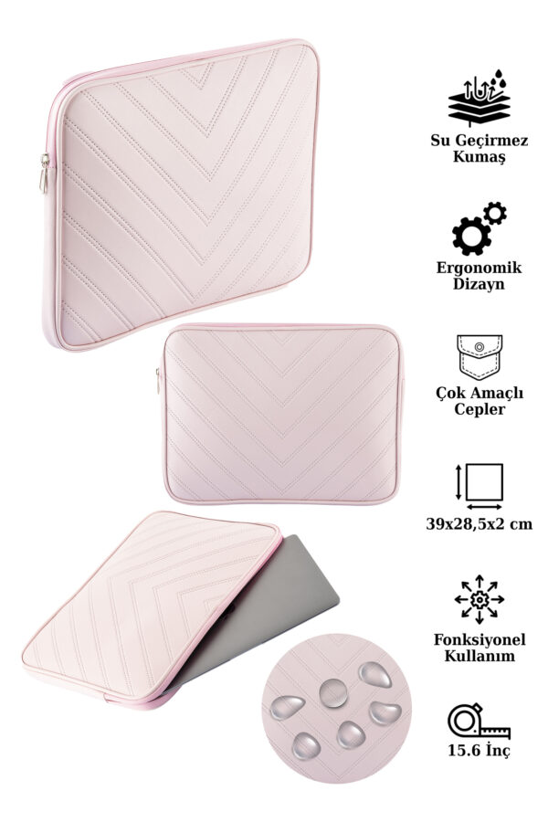 800-DÜZ-suni-pembe-15.6inc-1 NS Reliable 13”-13.3″-14”-15.6″ ile Uyumlu Notebook Macbook Laptop Çantası