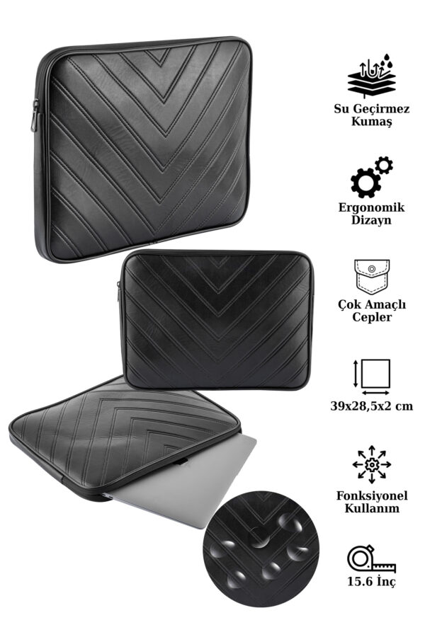 800-DÜZ-suni-siyah-15.6inc-1 NS Reliable 13”-13.3″-14”-15.6″ ile Uyumlu Notebook Macbook Laptop Çantası