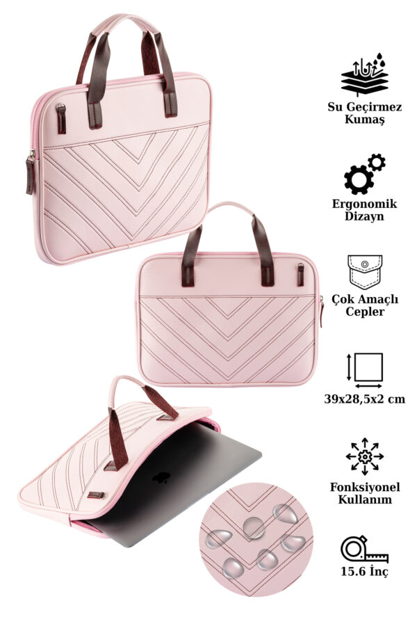 850-pembe-15.6inc-1 NS Reliable 13”-13.3″-14”-15.6″ ile Uyumlu Notebook Macbook Laptop Çantası